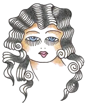 Curly-haired lady, a tattoo design by benjjamink